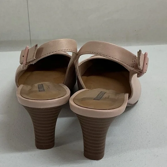Clarks Collection Cushion Soft Slingback Heels Nude Blush Leather Women’s 9.5 - Picture 6 of 7